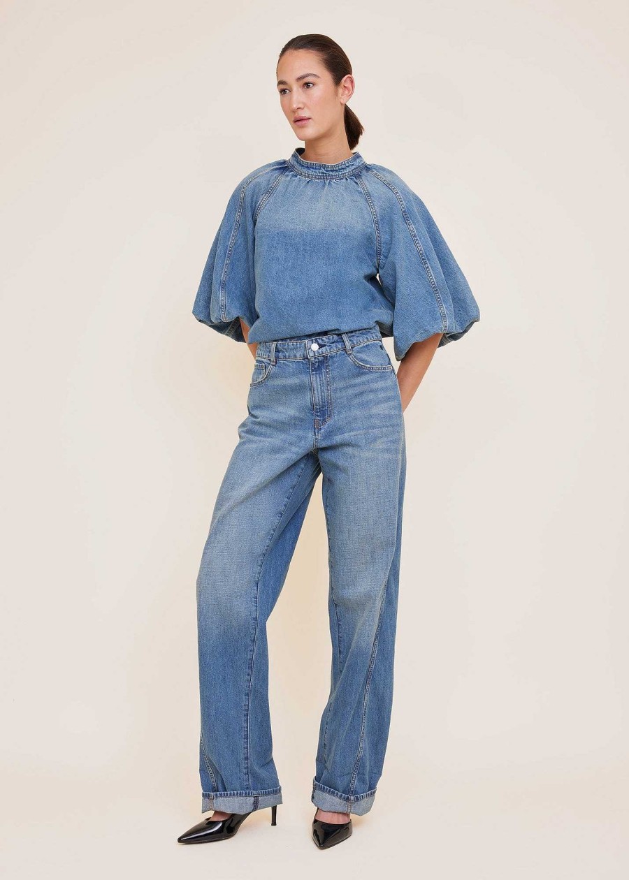 Vanilia Denim Puff Top