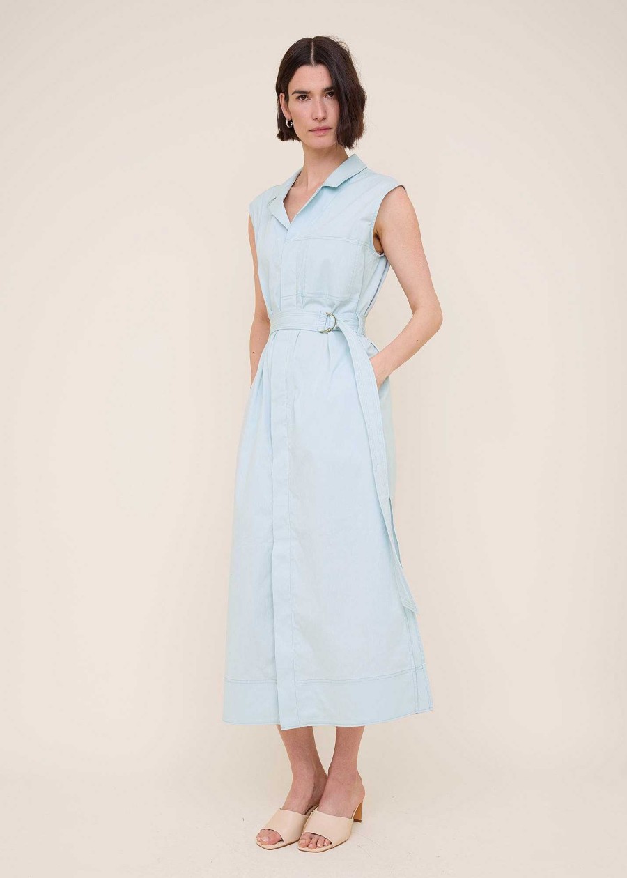 Vanilia Sleeveless Twill Midi Dress