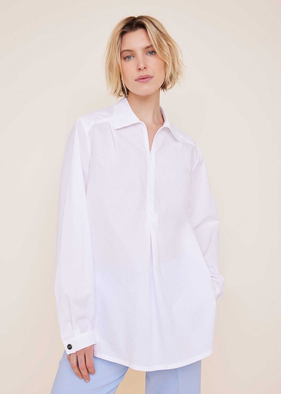 Vanilia Poplin Blouse Met Rits